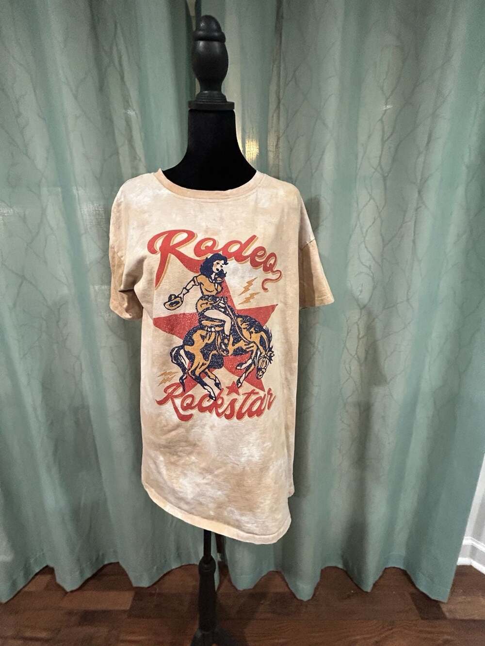 Grace & Emma Rodeo Rockstar Western Bronc Rider Graphic Acid Wash T-Shirt Dress